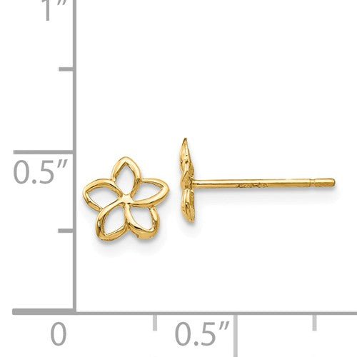 Yellow Gold Plumeria Flower Post Stud Earrings - Park City Jewelers
