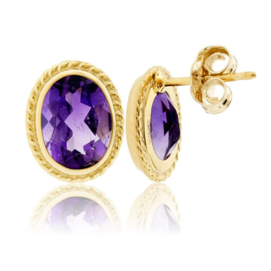 Yellow Gold Rope & Amethyst Rope Stud Earrings - Park City Jewelers