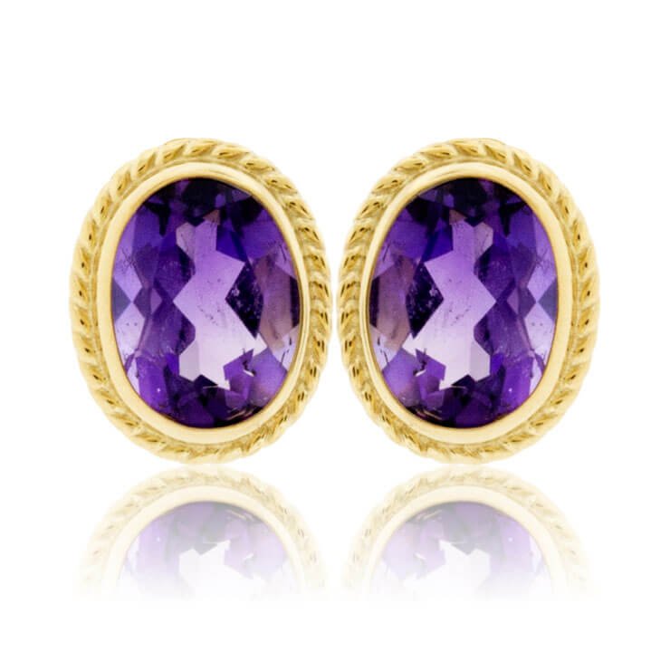 Yellow Gold Rope & Amethyst Rope Stud Earrings - Park City Jewelers