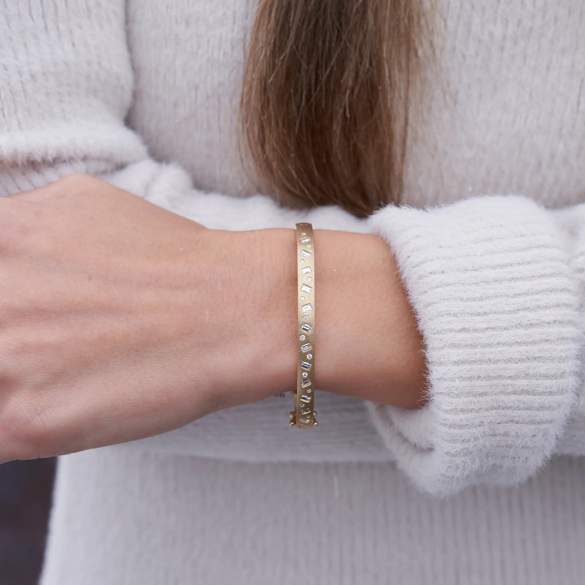 Yellow Gold Satin Finish Flush Set Diamond Bracelet - Park City Jewelers