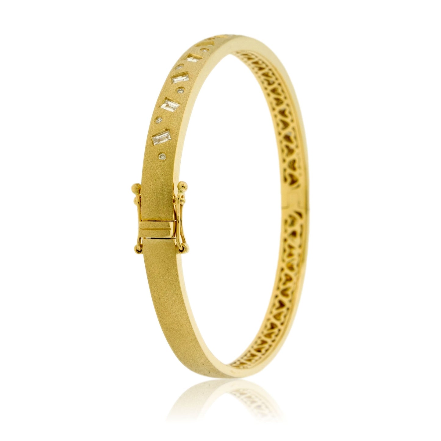 Yellow Gold Satin Finish Flush Set Diamond Bracelet - Park City Jewelers