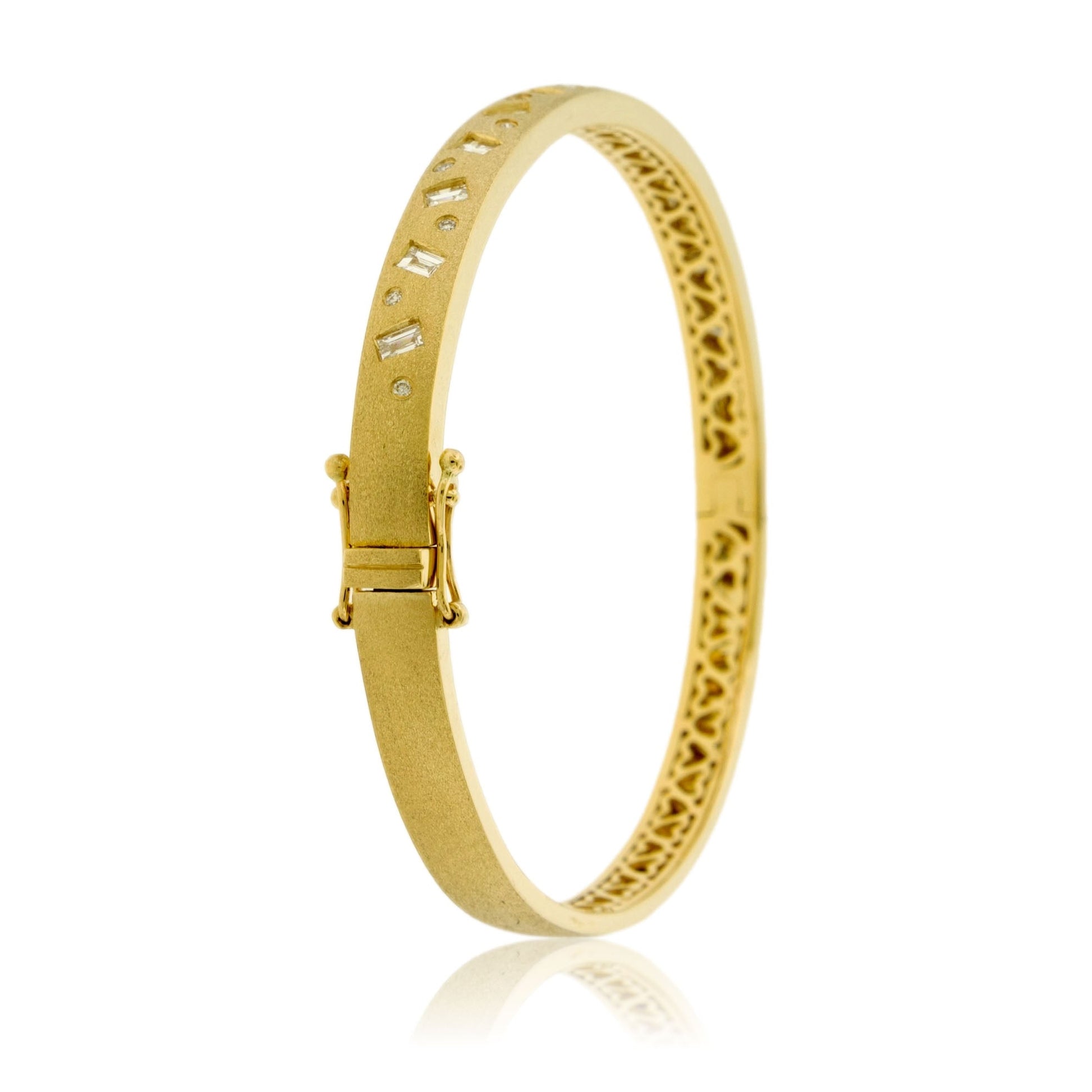Yellow Gold Satin Finish Flush Set Diamond Bracelet - Park City Jewelers