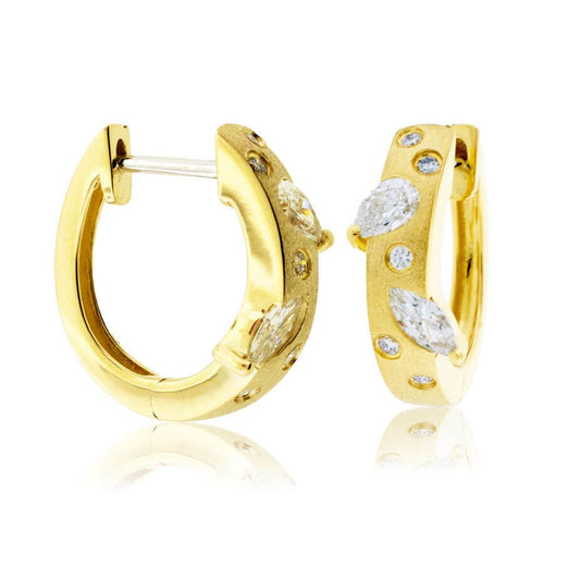Yellow Gold Satin Finish Flush Set Diamond Earrings - Park City Jewelers