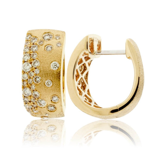 Yellow Gold Satin Finish Flush Set Diamond Earrings - Park City Jewelers