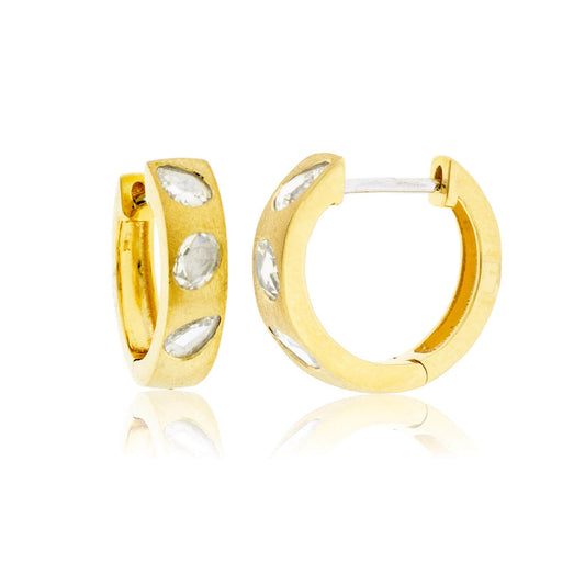 Yellow Gold Satin Finish Flush Set Diamond Earrings - Park City Jewelers