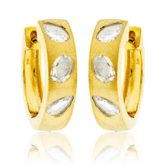 Yellow Gold Satin Finish Flush Set Diamond Earrings - Park City Jewelers