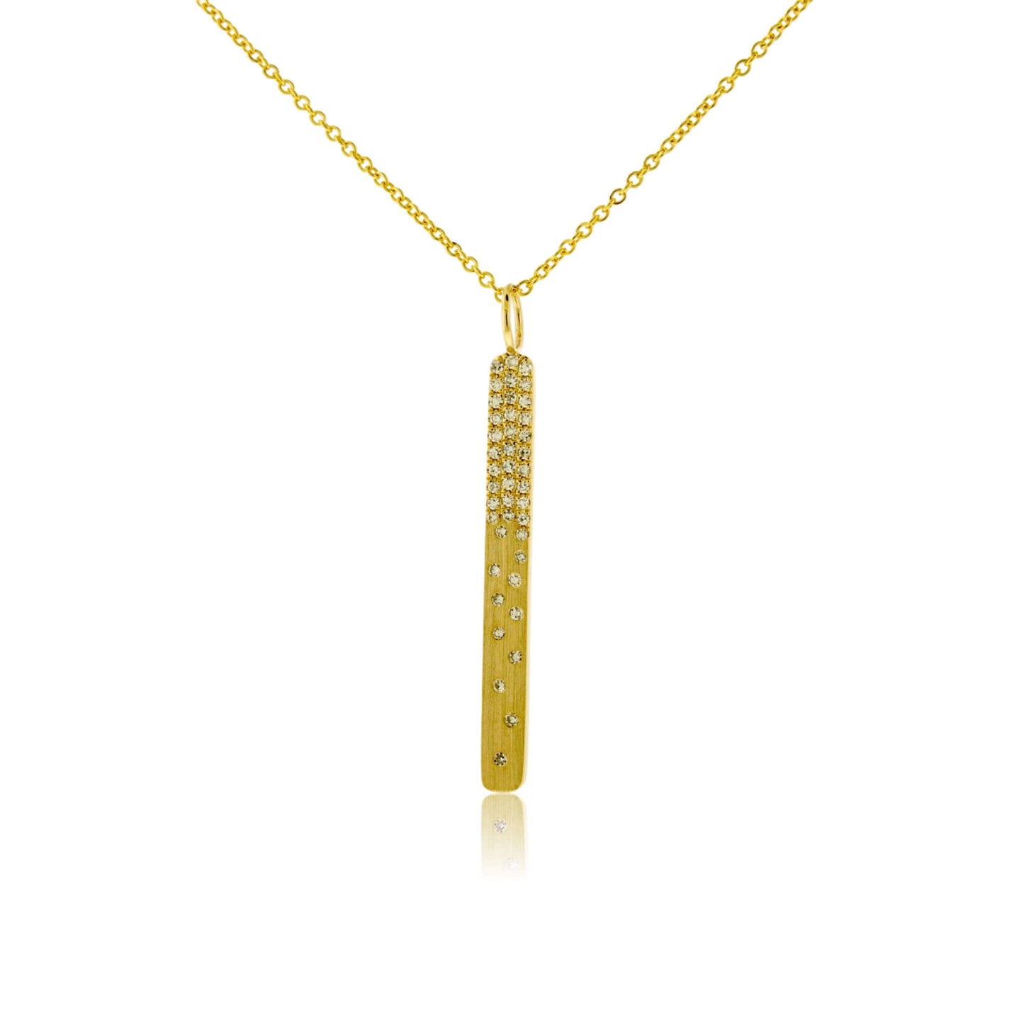 Yellow Gold Satin Finish Flush Set Diamond Vertical Bar Necklace - Park City Jewelers