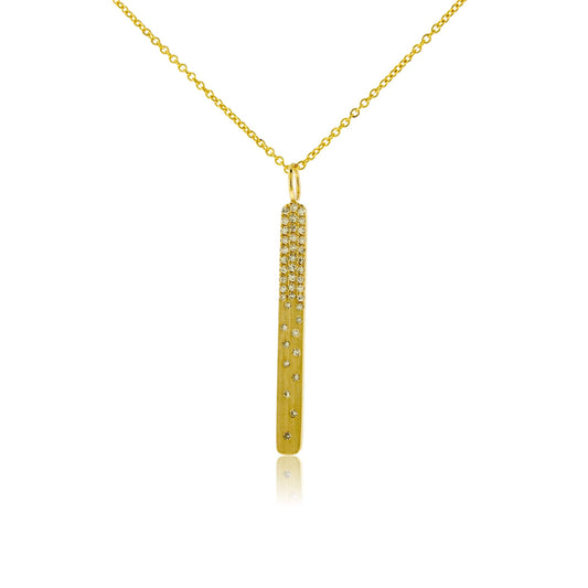 Yellow Gold Satin Finish Flush Set Diamond Vertical Bar Necklace - Park City Jewelers