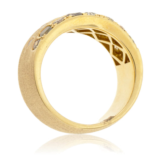 Yellow Gold Satin Finish Flush Set Fancy Colored Diamond Ring - Park City Jewelers