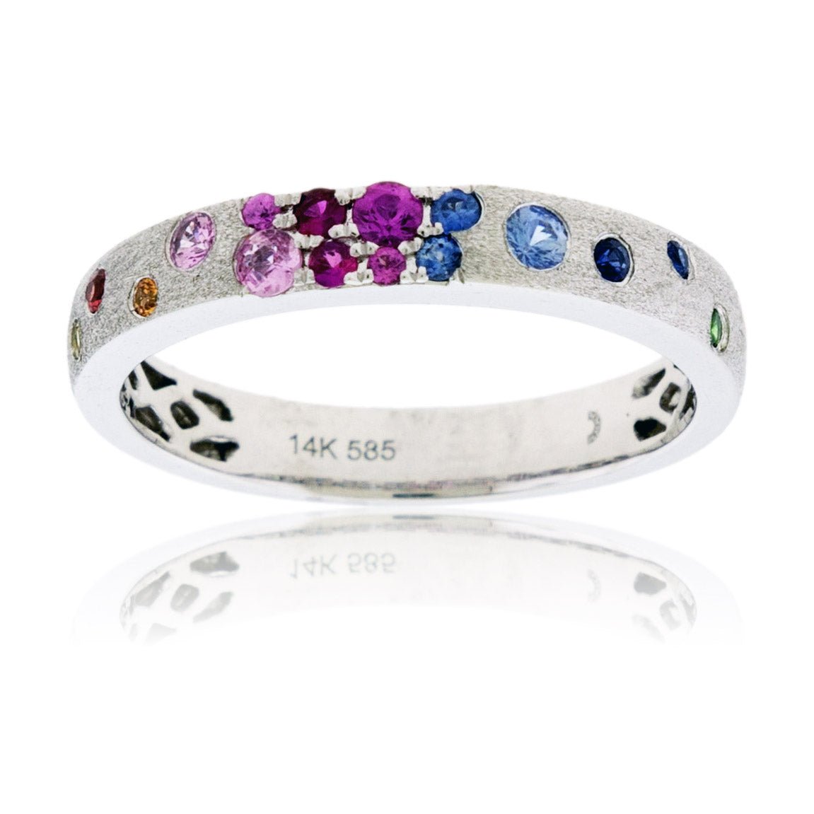 Yellow Gold Satin Finish Flush Set Rainbow Sapphire Ring - Park City Jewelers