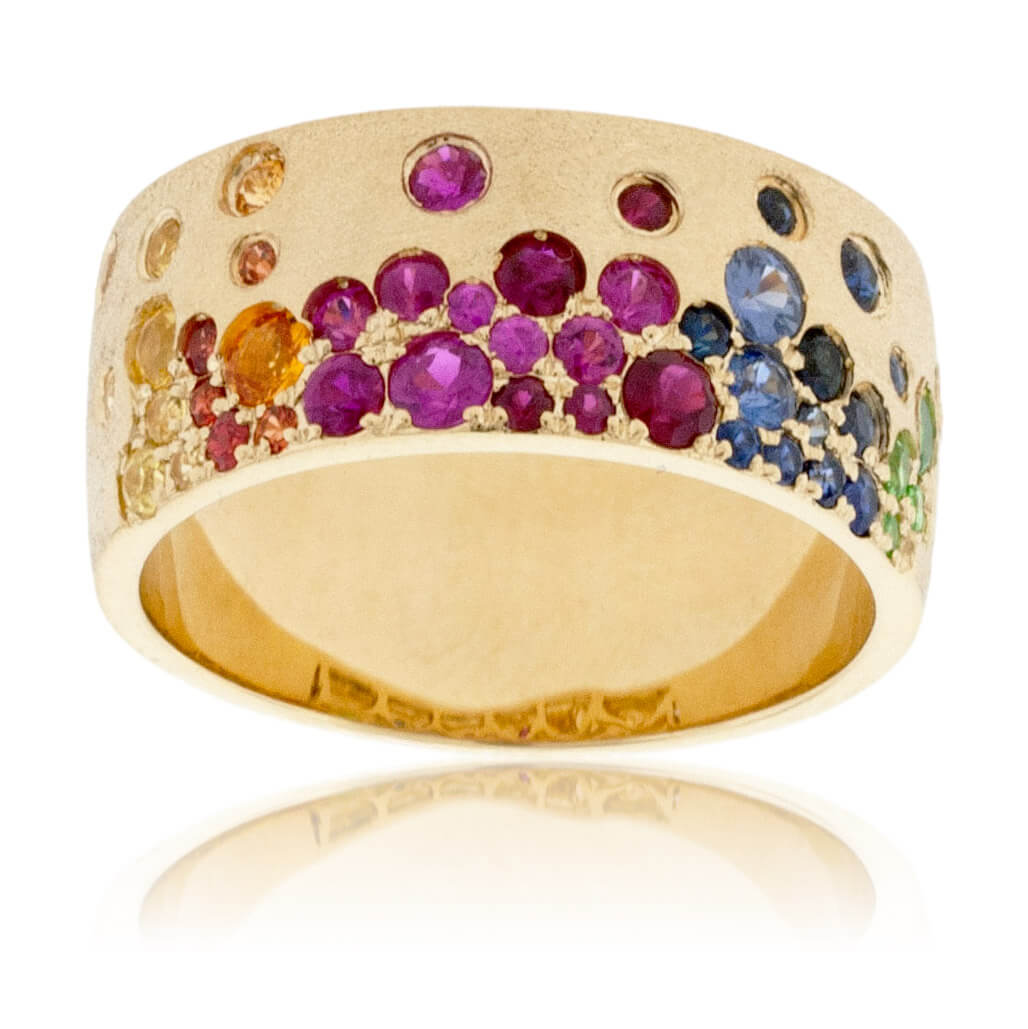 Multi Color Sapphire Ring 14k Thailand Yellow Gold Satin Finish