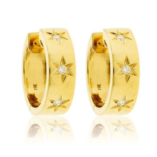 Yellow Gold Satin Finish Flush Set Star Diamond Earrings - Park City Jewelers