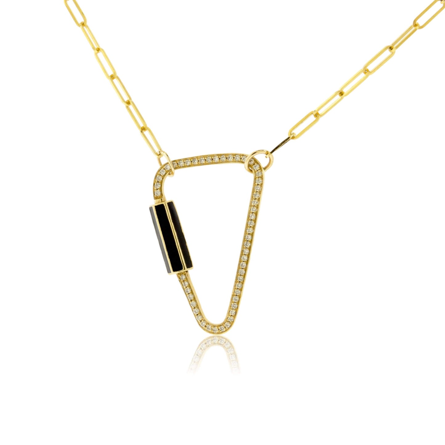 Yellow Gold Satin Finish Flush Set Triangle Screw Clasp Pendant - Park City Jewelers