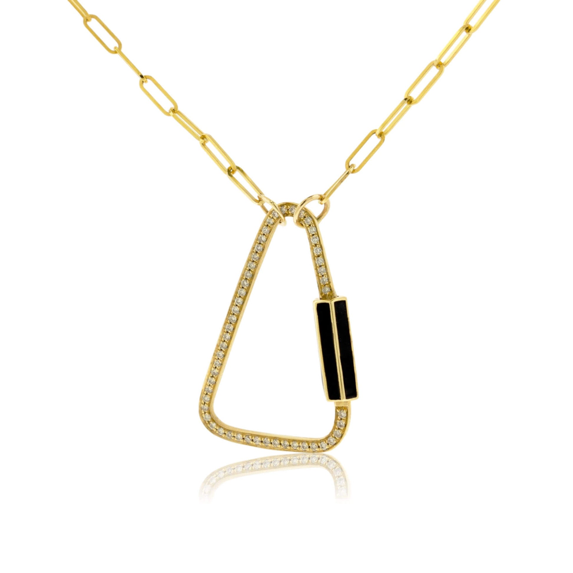 Yellow Gold Satin Finish Flush Set Triangle Screw Clasp Pendant - Park City Jewelers