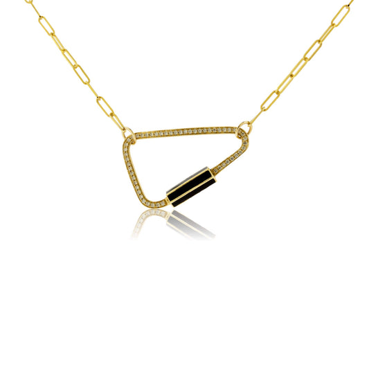 Yellow Gold Satin Finish Flush Set Triangle Screw Clasp Pendant - Park City Jewelers