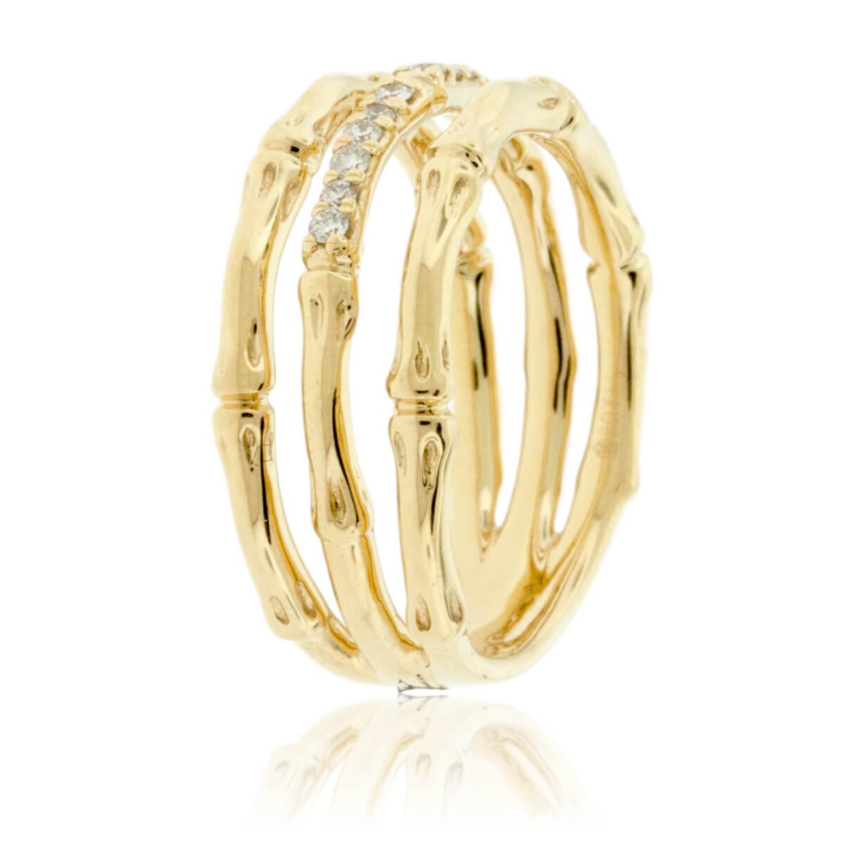 Yellow Gold Textured 3 Row Diamond Ring - Park City Jewelers