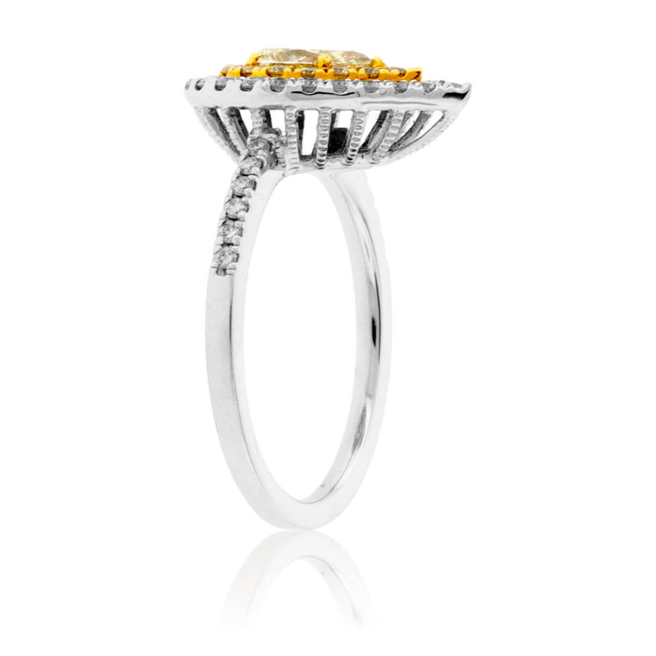 Yellow Pear Shaped Diamond & Double Diamond Halo Style Ring - Park City Jewelers