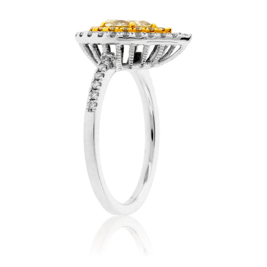 Yellow Pear Shaped Diamond & Double Diamond Halo Style Ring - Park City Jewelers