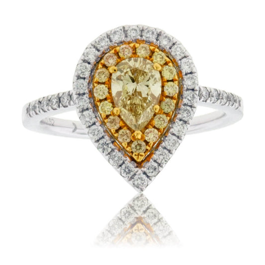Yellow Pear Shaped Diamond & Double Diamond Halo Style Ring - Park City Jewelers