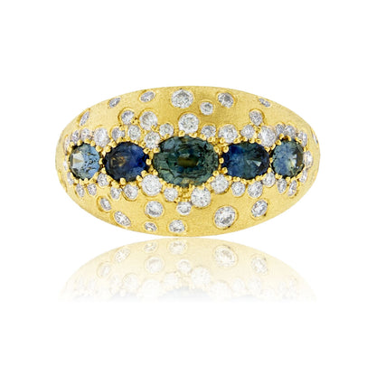 Montana Sapphire Five Stone Diamond Accented Ring