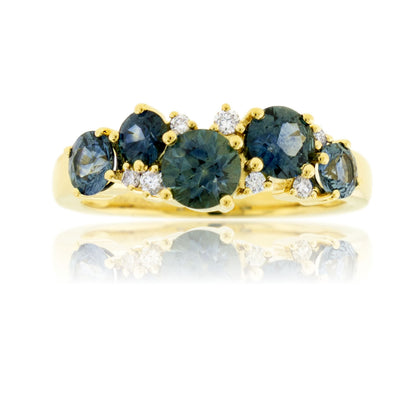 Montana Sapphire Five Stone Diamond Accented Ring