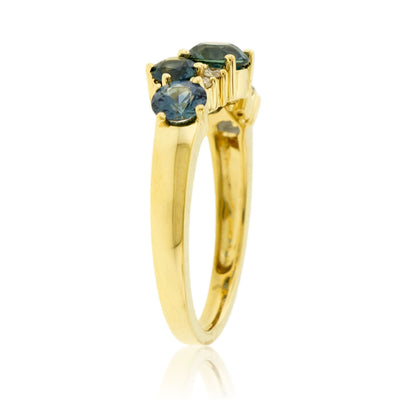 Montana Sapphire Five Stone Diamond Accented Ring