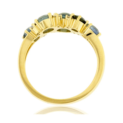 Montana Sapphire Five Stone Diamond Accented Ring