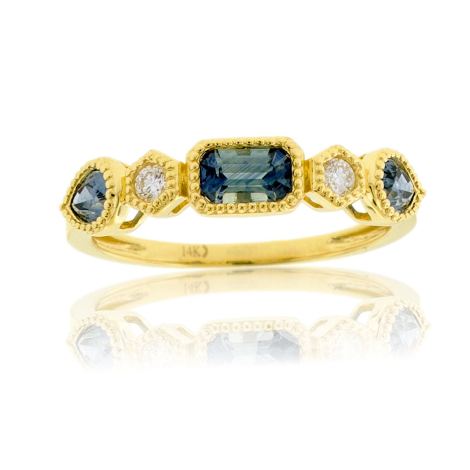 Montana Sapphire Bezel and Milgrain Ring