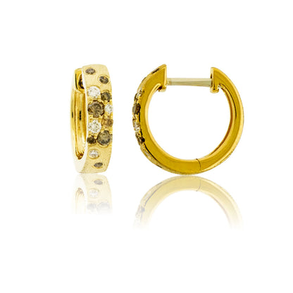 Gold Satin Finish Flush Set Colored Diamond Earrings