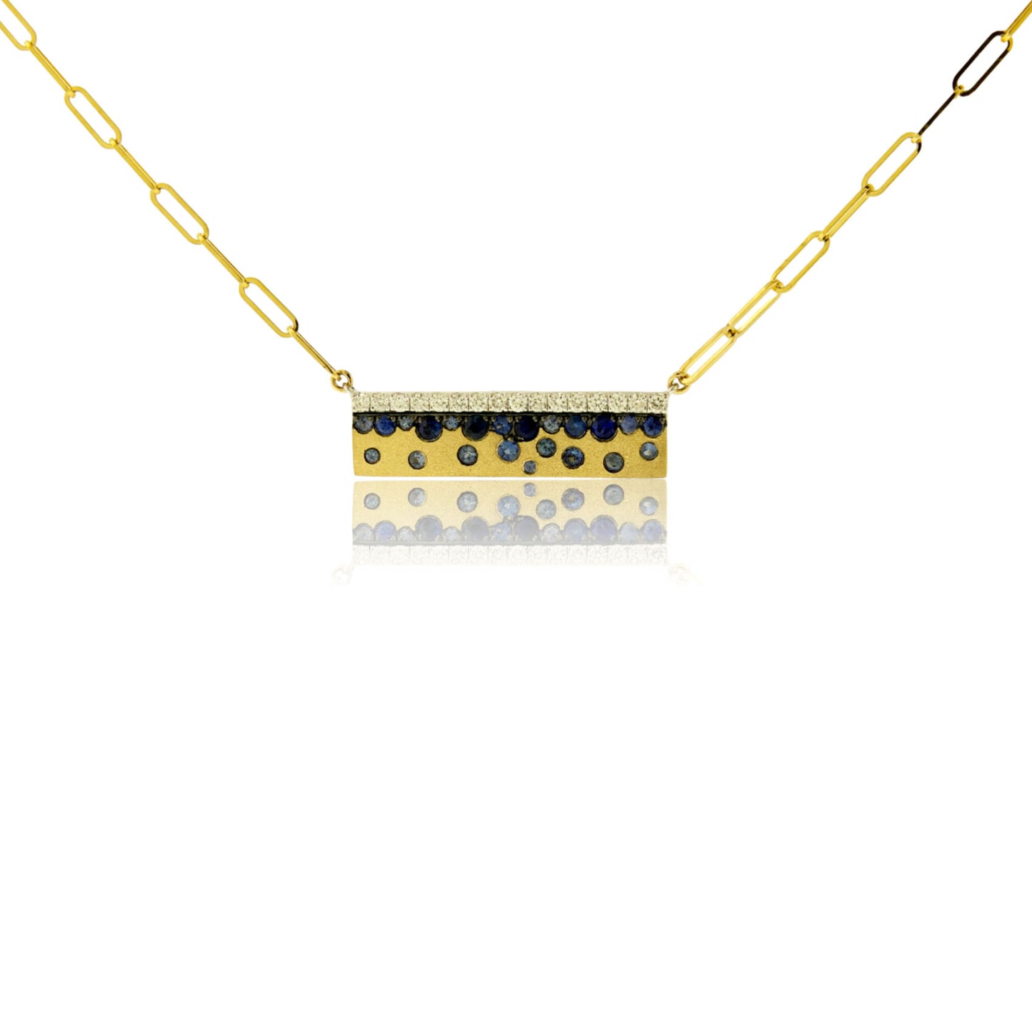Yellow Gold Satin Finish Flush Set Sapphire Necklace