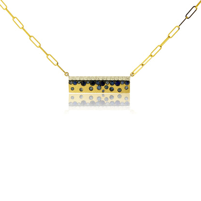 Yellow Gold Satin Finish Flush Set Sapphire Necklace