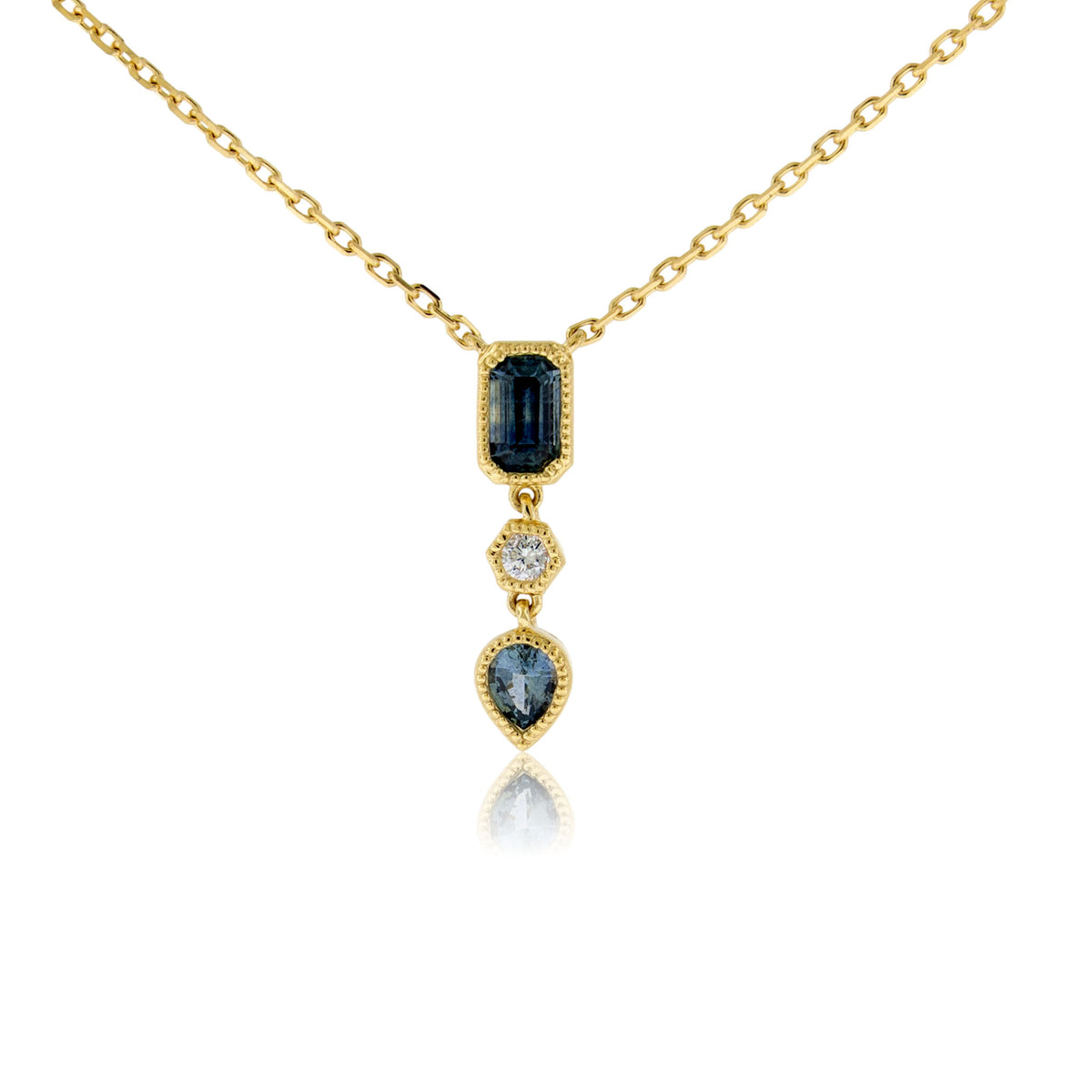 Double Montana Sapphire with Diamond Accented Bezel Pendant