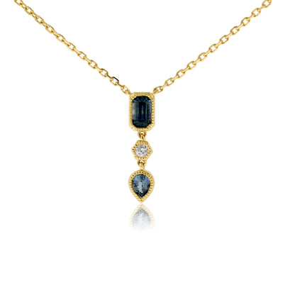 Double Montana Sapphire with Diamond Accented Bezel Pendant