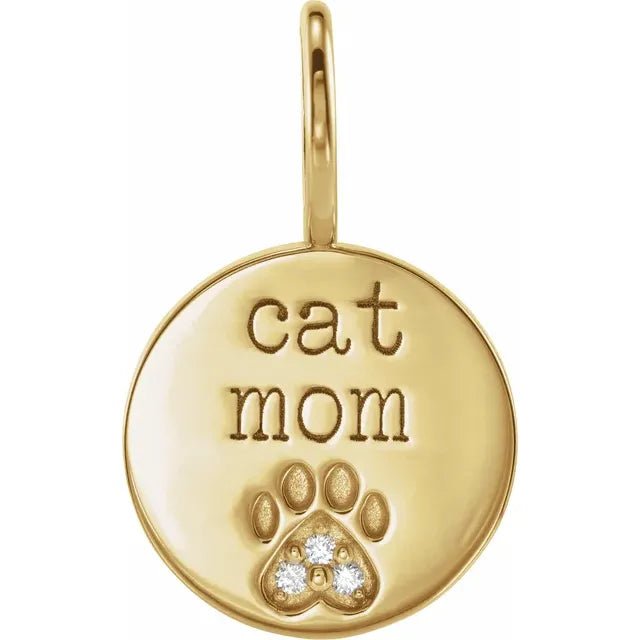 14K Yellow .01 CTW Natural Diamond Engraved Cat Mom Paw Print Charm/Pendant - Park City Jewelers