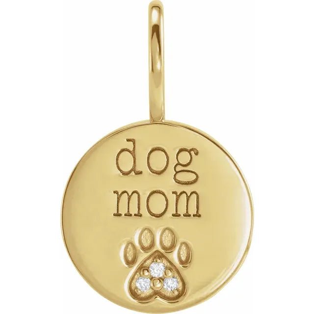 14K Yellow .01 CTW Natural Diamond Engraved Dog Mom Paw Print Charm/Pendant - Park City Jewelers
