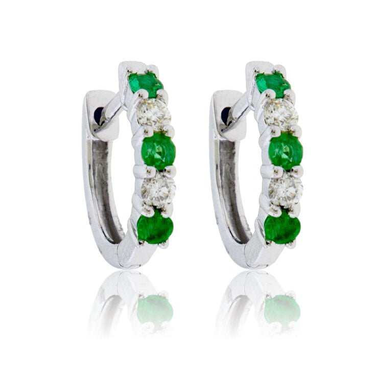 14KW Diamond & Emerald Hoop Earrings - Park City Jewelers