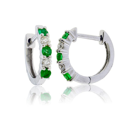 14KW Diamond & Emerald Hoop Earrings - Park City Jewelers