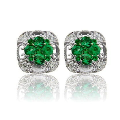 14KW Emerald & Diamond Stud Earrings - Park City Jewelers