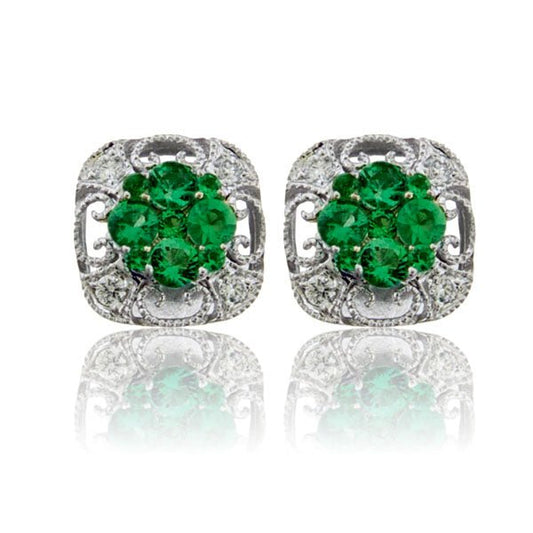 14KW Emerald & Diamond Stud Earrings - Park City Jewelers