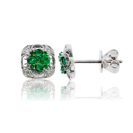 14KW Emerald & Diamond Stud Earrings - Park City Jewelers