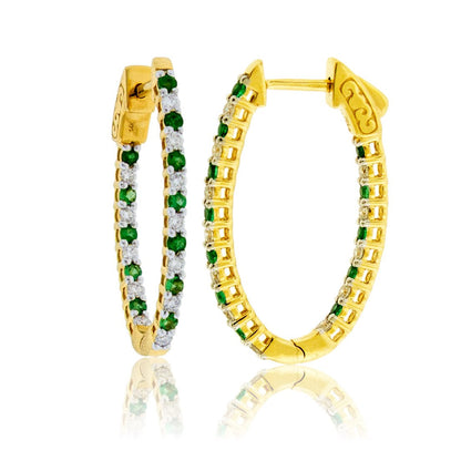 14KY Diamond & Emerald Hoop Earrings - Park City Jewelers