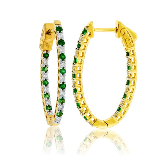 14KY Diamond & Emerald Hoop Earrings - Park City Jewelers
