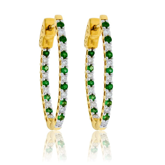 14KY Diamond & Emerald Hoop Earrings - Park City Jewelers