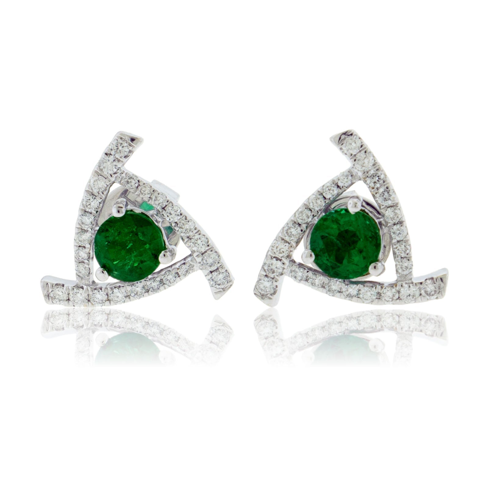 18KW Diamond & Emerald Stud Earrings - Park City Jewelers