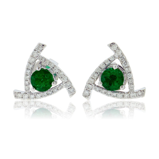 18KW Diamond & Emerald Stud Earrings - Park City Jewelers
