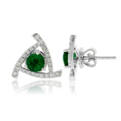 18KW Diamond & Emerald Stud Earrings - Park City Jewelers