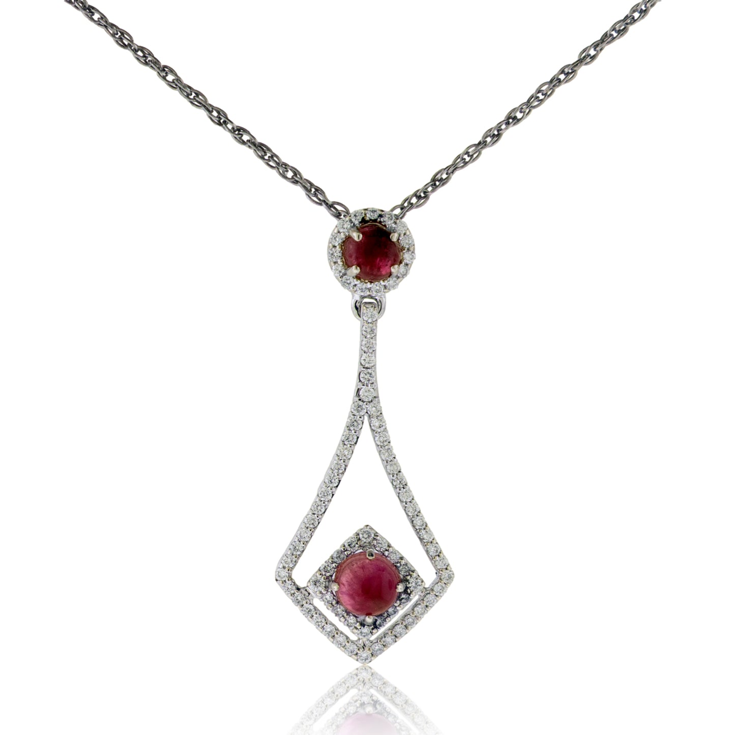 Diamond & Red Beryl Cabochon Pendant