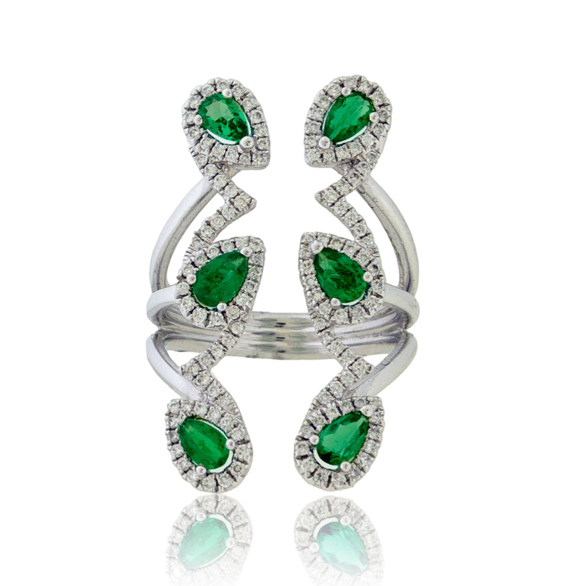 18KW Diamond & Emerald Ring