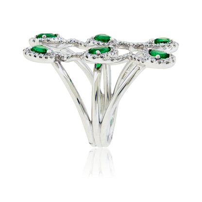 18KW Diamond & Emerald Ring