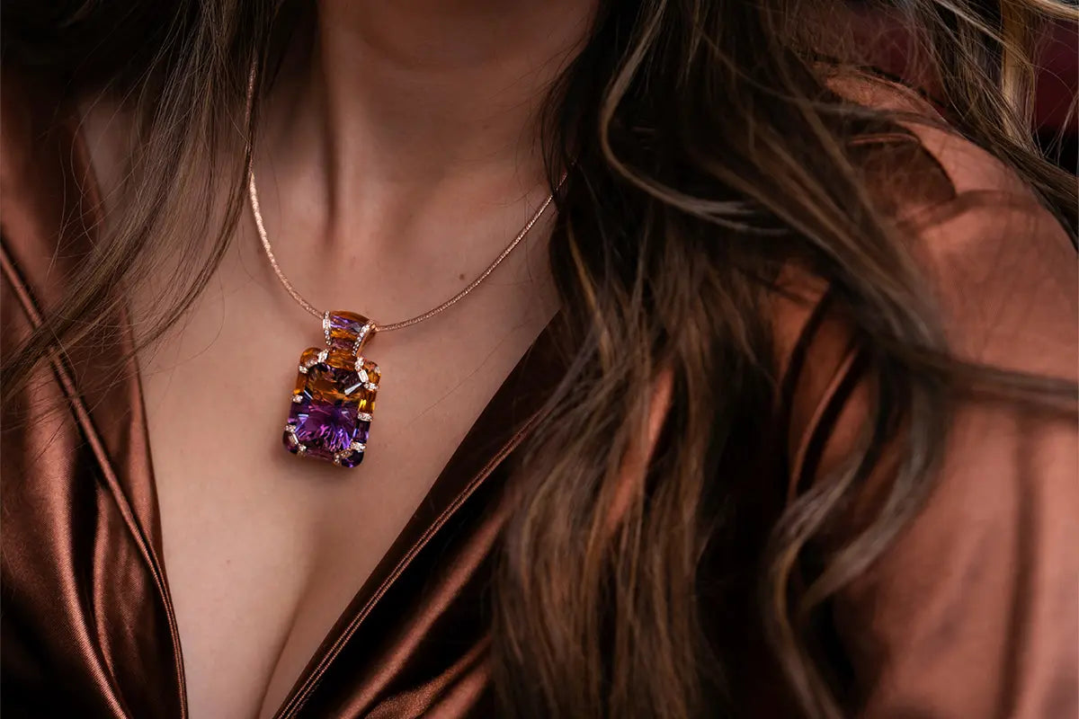 Woman Wearing Bellarri Ametrine Pendant from Park City Jewelers